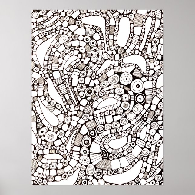 Poster Cercles Carrés Ondulés Abstraits Dessin Au Trait (Devant)