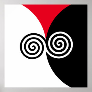 Poster Cercles de spirale abstraits sur fond noir rouge e