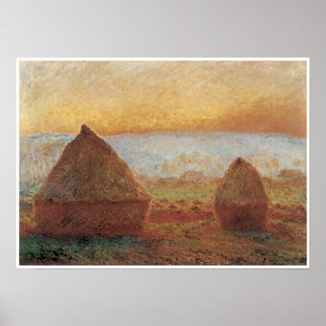 Poster Céréales à Giverny, coucher du soleil, 1888-89 (Devant)