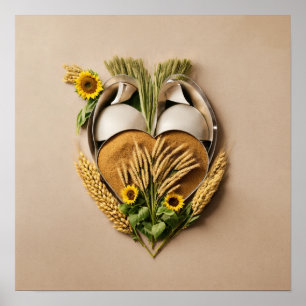 Poster Céréales Biologiques en forme de cœur et Tournesol