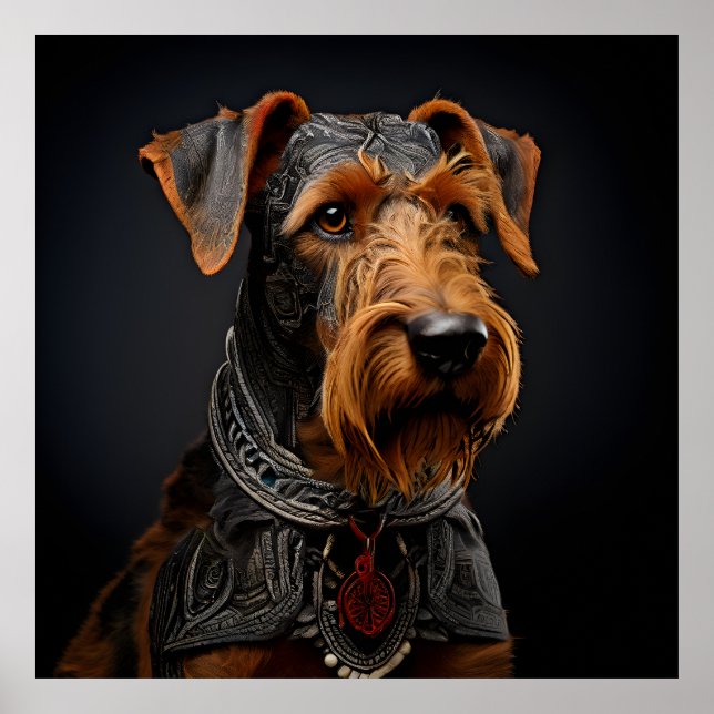Poster Cérémonial Airedale Terrier en Guerrier Attire (Devant)