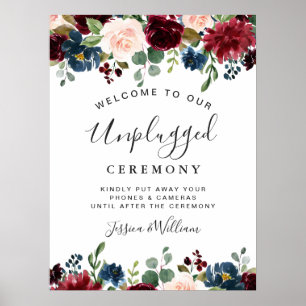 Poster Cérémonie de mariage Burgundy Navy Blush Unplugged