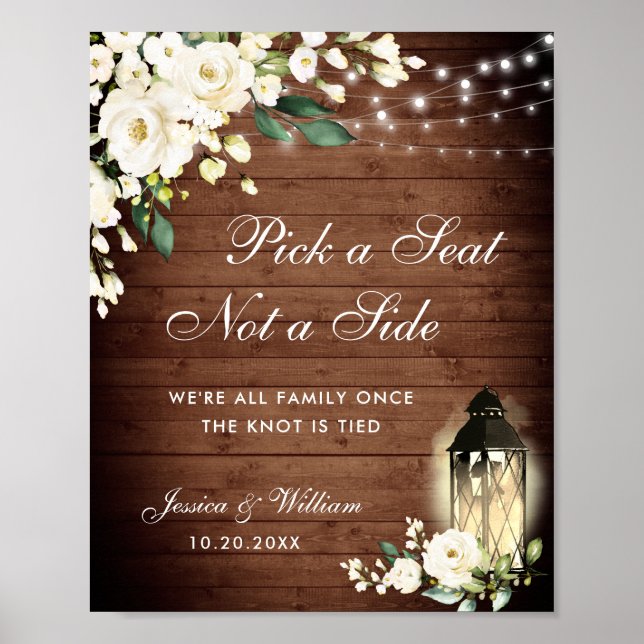 Poster Cérémonie de Mariage de la lanterne de Roses blanc (Devant)