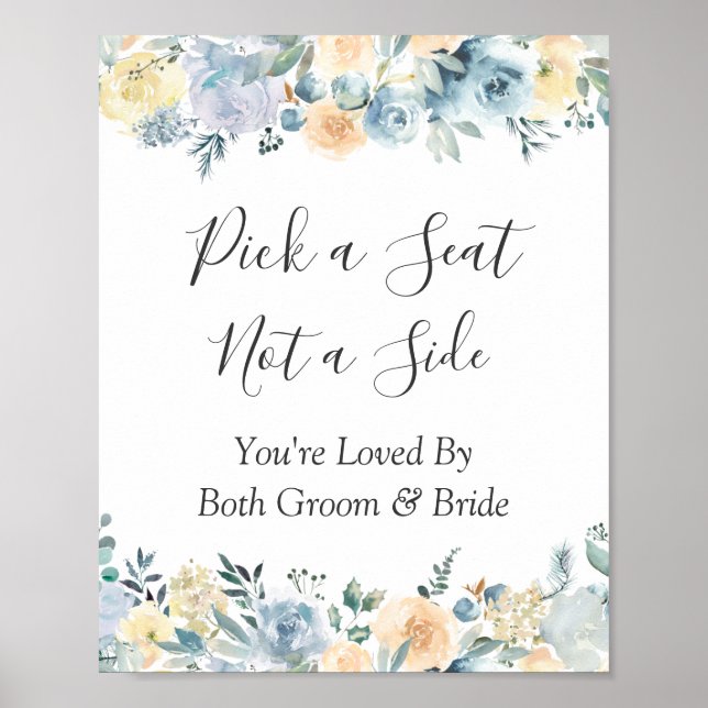 Poster Cérémonie de Mariage floral bleu chic Choisissez u (Devant)