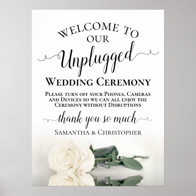 Poster Cérémonie de Mariage Ivory White Rose Chic Unplugg (Devant)