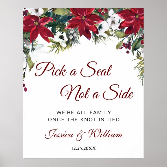 Poster Cérémonie de Mariage Red Poinsettia Signe de siège (Devant)