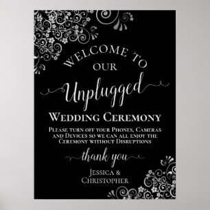 Poster Cérémonie de Mariage stylé noir et argent débranch