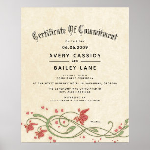 Poster "Cérémonie d'engagement" Certificat de Mariage flo