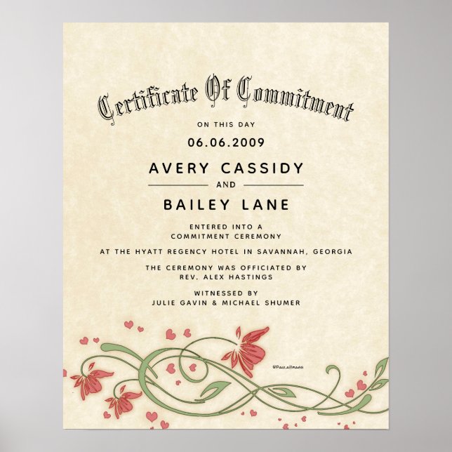 Poster "Cérémonie d'engagement" Certificat de Mariage flo (Devant)