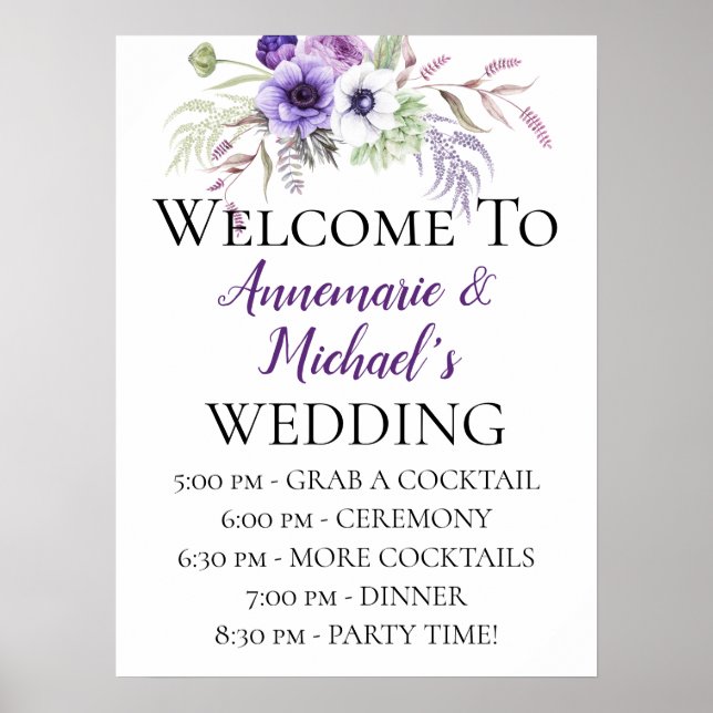 Poster Cérémonie des Mariages floraux violet Détails Bien (Devant)
