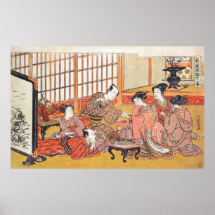 Poster Cérémonie du thé Isoda Koryusai japanais boisé art