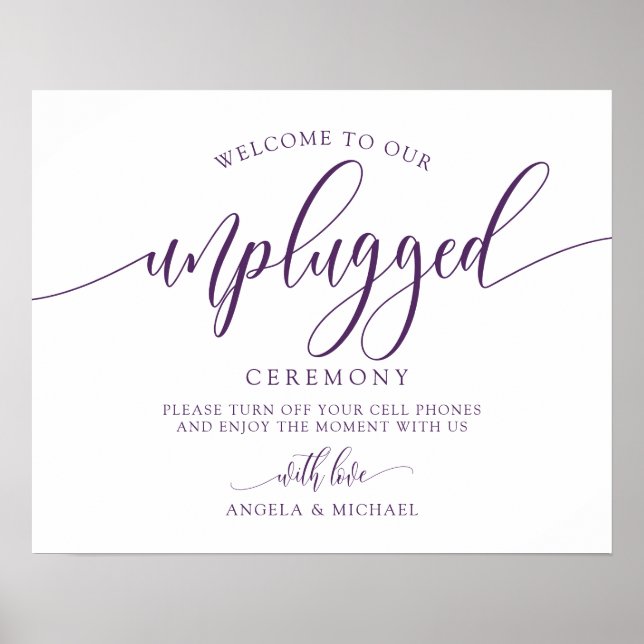 Poster Cérémonie Mariage débranchée - Typographie - Plum  (Devant)