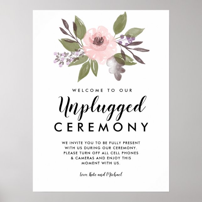 Poster Cérémonie Mariage rose-verte débranchée (Devant)
