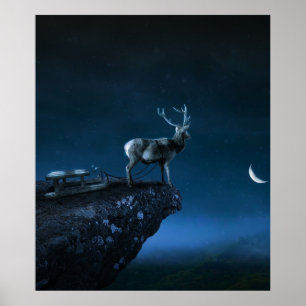 Poster cerf au clair de lune