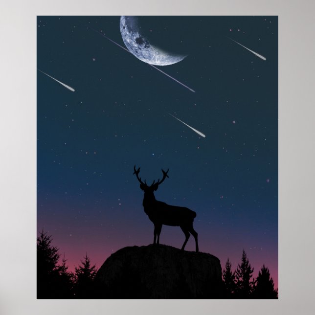 Poster cerf au clair de lune (Devant)