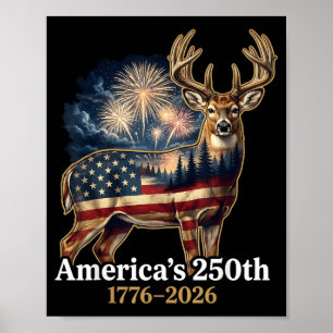 Poster Cerf au drapeau américain 250 ans 1776-2026 patrio