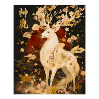 Poster Cerf Blanc Céleste | Art de la mythologie japonais