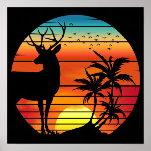 POSTER CERF COUCHER DE SOLEIL