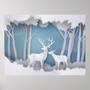 Poster Cerf coupé en papier en forêt