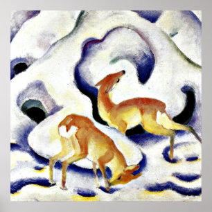Poster Cerf dans la neige par Franz Marc