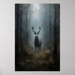 Poster Cerf dans les bois Dark Academia, Woodland Goth, S