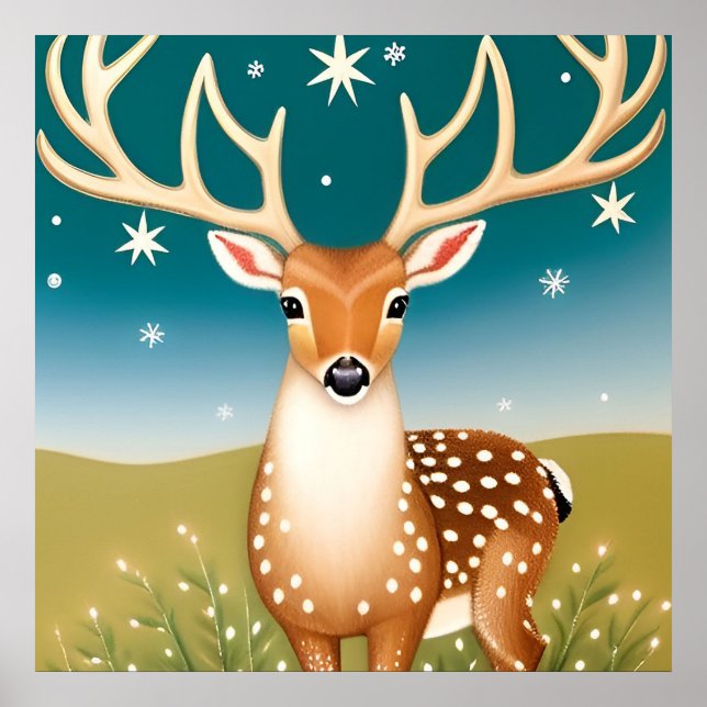 Poster Cerf de Noël mignon (Devant)