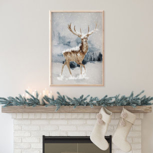 Poster Cerf d'hiver dans la neige