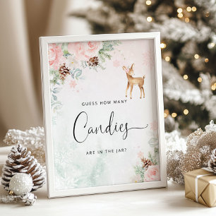 Poster Cerf d'hiver rose Devinez combien de bonbons Poste
