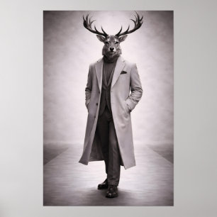 Poster Cerf Élégant en Manteau Sur Mesure Portrait