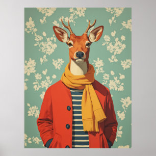 Poster Cerf festif en style hiver