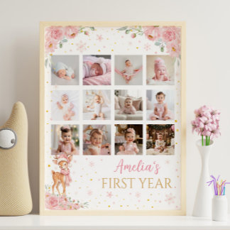 Poster Cerf Floral Merveilleux Premier Anniversaire Photo