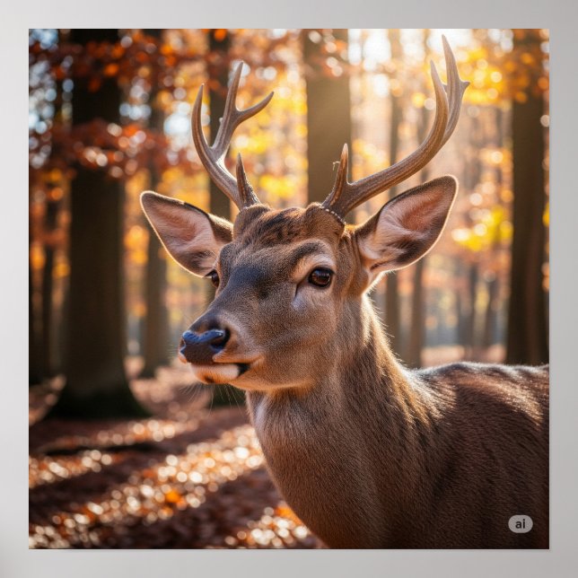 Poster Cerf forestier d'automne (Devant)