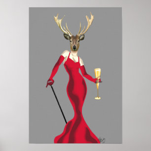 Poster Cerf glamour en rouge