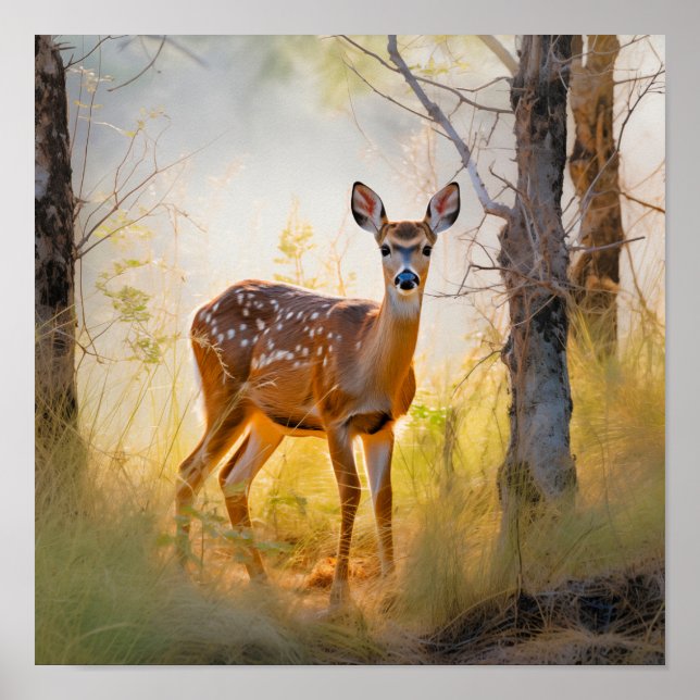 Poster Cerf gracieux dans la conception de la nature fore (Devant)
