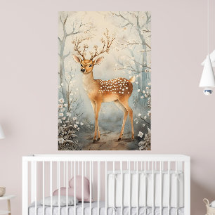 Poster cerf majestueux dans un paysage hivernal serein. -