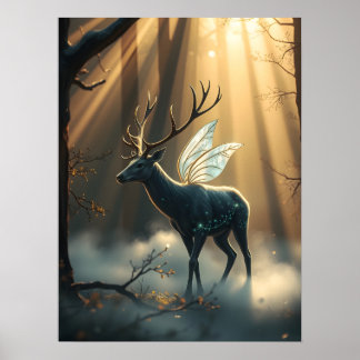 Poster Cerf mystique de la forêt aux ailes de fée