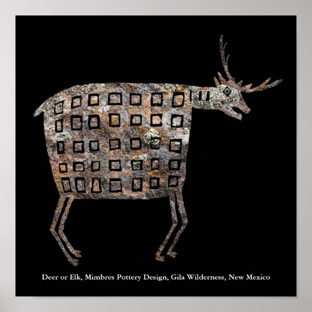 Poster Cerf ou Elk, Mimbres Poterie Design (Devant)