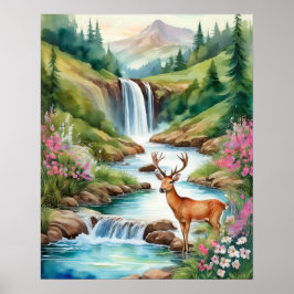Poster Cerf par cascade 3
