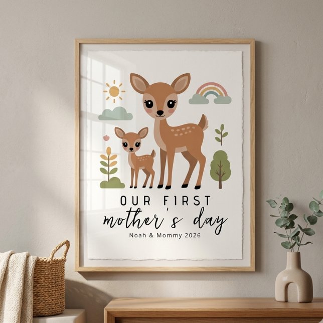 Poster Cerf Pastel Maman Bébé Première Fête des Mères Nur (Créateur téléchargé)