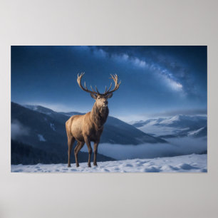 Poster Cerf Sauvage Majestueux Animal Sur Une Nuit De Gal