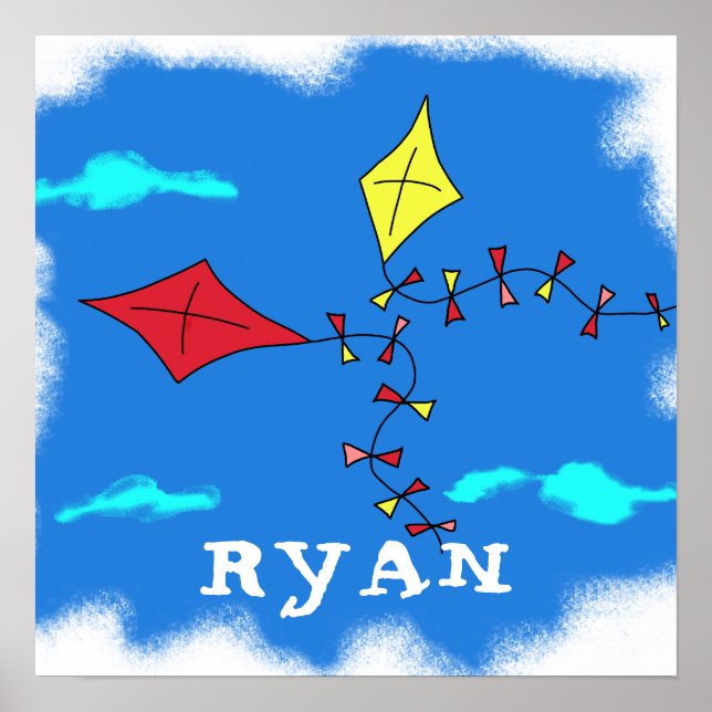 Poster Cerf-volant Jaune Rouge Ciel Nuage Dessin Nom de l (Devant)