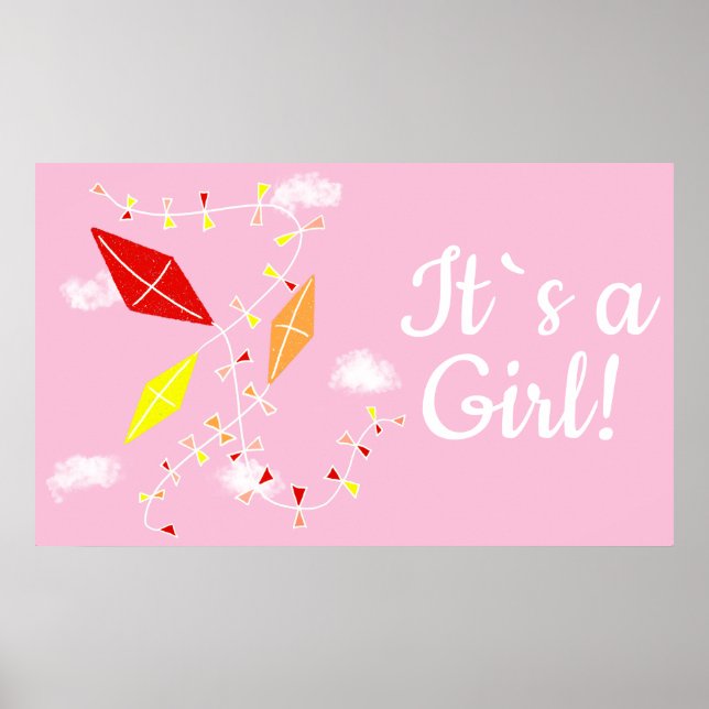 Poster Cerfs-volants en rose ciel C`est un Baby shower fé (Devant)