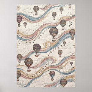 Poster Cerfs-volants pastel à air chaud motif de vent cou