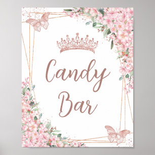 Poster Cerise Fleurs Rose Gold Papillons Barre à bonbons