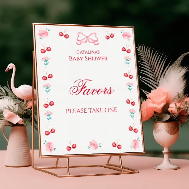 Poster Cerise Sur Le Baby shower Supérieur Faveurs Bow Ro (Créateur téléchargé)