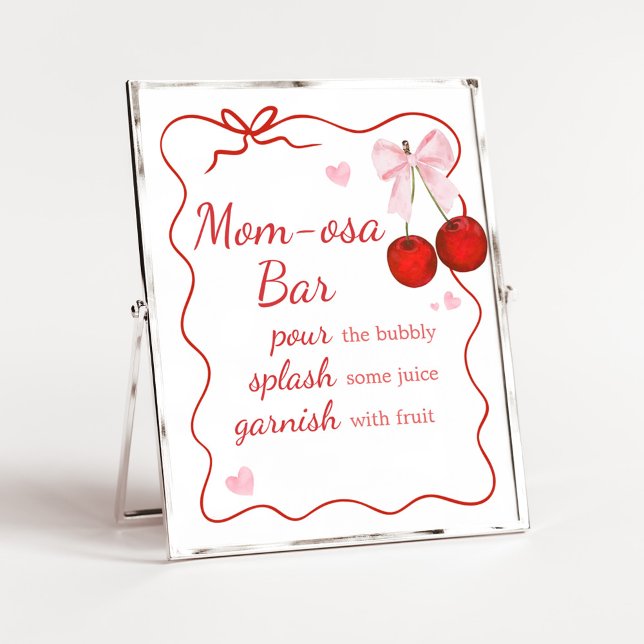 Poster Cerise sur le dessus Baby shower de la cave rose M (Cherry on Top Baby Shower Mom Osa Bar Sign)