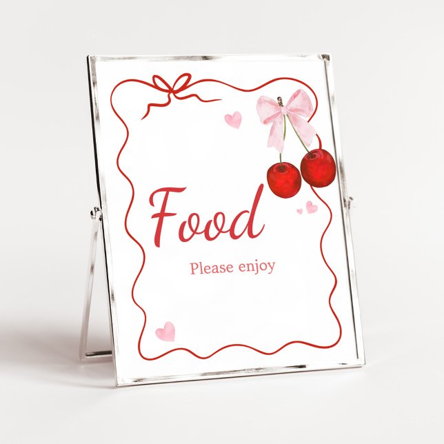 Poster Cerise sur le dessus Baby shower rose Bow (Cherry on Top Baby Shower Food Sign)