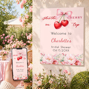 Poster Cerise sur le dessus fleuri signe de bienvenue