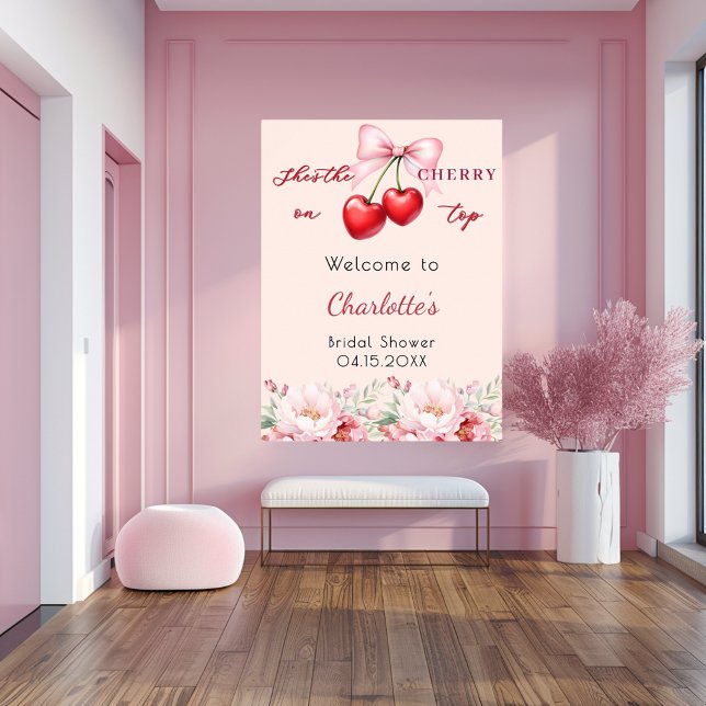 Poster Cerise sur le dessus fleuri signe de bienvenue (Créateur téléchargé)
