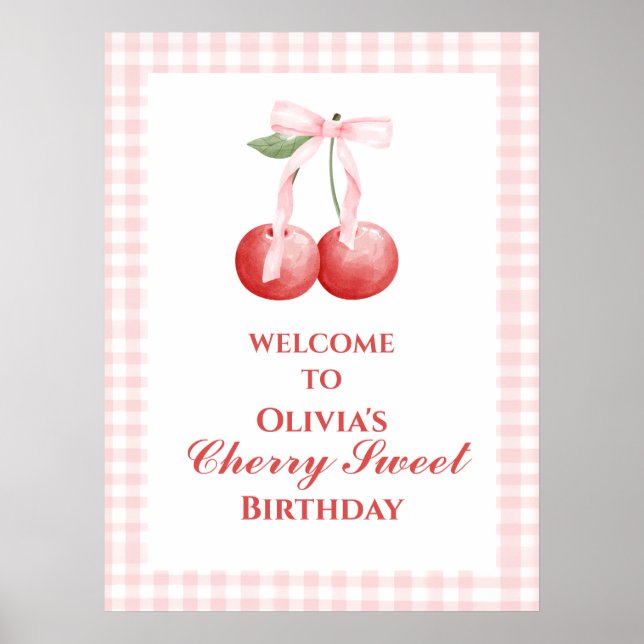Poster Cerise Sweet fraise Pink Bow anniversaire (Devant)